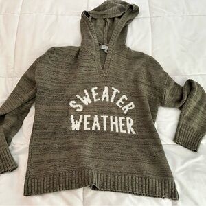 Marled Olive V-Neck Hooded Sweater